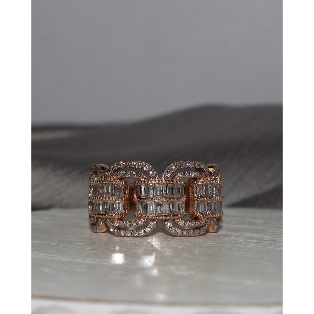 Effy 14K Rose Gold Baguette Cut Diamond Scalloped Band Ring 6.76G/ Sz 7/0.80 tcw